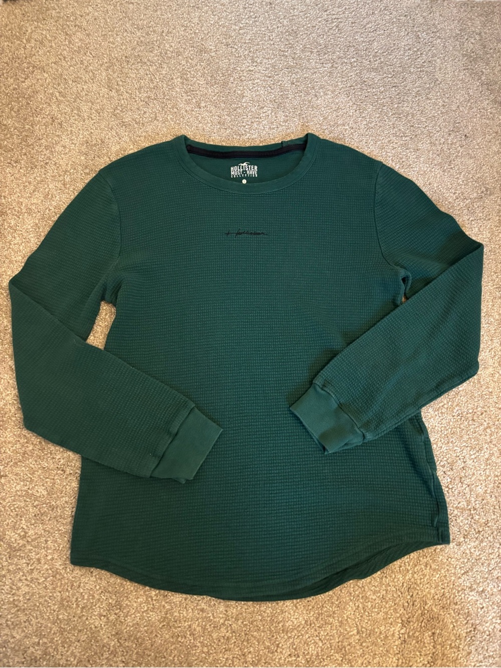 Hollister Women's Forest Green Waffle Crewneck Sweater